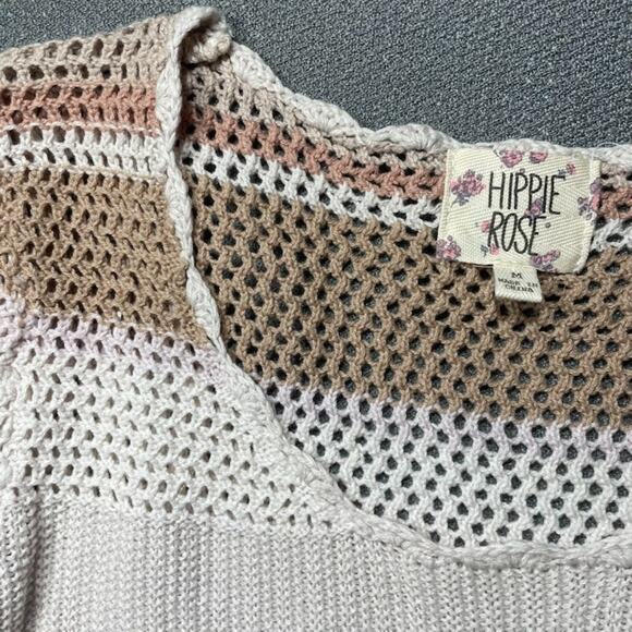 Hippie Rose Cropped Crochet Scallop Bell Sleeve Sweater M Boho Y2K Cottagecore - Picture 8 of 11